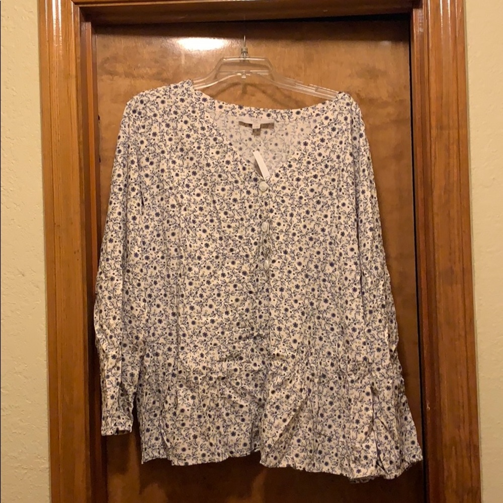 LOFT Plus Size Floral Peplum Button Down Blouse